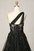 Load image into Gallery viewer, A Line One Shoulder Black Long Formal Dress with Appliques