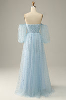 Load image into Gallery viewer, Sky Blue Off The Shoulder Formal Dress