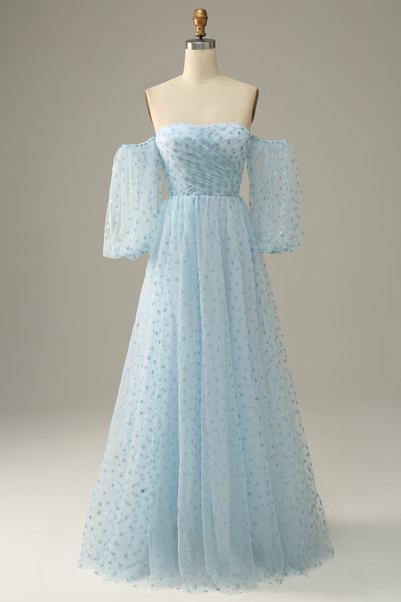 Load image into Gallery viewer, Sky Blue Off The Shoulder Formal Dress