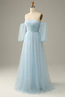 Load image into Gallery viewer, Sky Blue Off The Shoulder Formal Dress