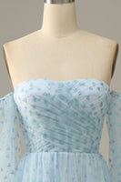Load image into Gallery viewer, Sky Blue Off The Shoulder Formal Dress
