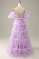 Load image into Gallery viewer, A Line Off the Shoulder Pink Tulle Corset Formal Dress with Bowknot