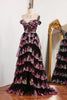 Load image into Gallery viewer, Sparkly Black Pink Tiered A-Line Long Formal Dress with Lace