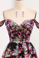 Load image into Gallery viewer, Sparkly Black Pink Tiered A-Line Long Formal Dress with Lace