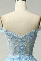 Load image into Gallery viewer, Sparkly Black Off The Shoulder Tiered Corset Formal Dress