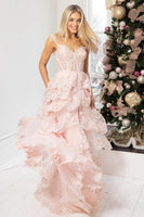 Load image into Gallery viewer, Sparkly Black Off The Shoulder Tiered Corset Formal Dress