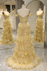 Load image into Gallery viewer, Glitter Golden Tiered A-Line Long Formal Dress with Lace