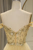 Load image into Gallery viewer, Glitter Golden Tiered A-Line Long Formal Dress with Lace