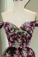 Load image into Gallery viewer, Glitter Black Pink A-Line Tiered Long Formal Dress With Lace