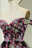 Load image into Gallery viewer, Glitter Black Pink A-Line Tiered Long Formal Dress With Lace