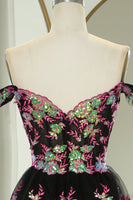 Load image into Gallery viewer, Glitter Black Pink A-Line Tiered Long Formal Dress With Lace