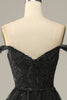 Load image into Gallery viewer, Black Off The Shoulder Tiered Formal Dress