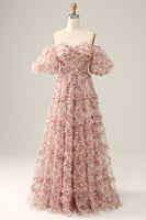 Load image into Gallery viewer, Red Floral Off the Shoulder Long Formal Dress