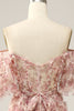 Load image into Gallery viewer, Pink Green Flower Off The Shoulder Formal Dress