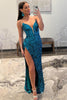 Load image into Gallery viewer, Blue Strapless Sequin Formal Dress with Slit