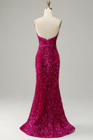 Load image into Gallery viewer, Hot Pink Strapless Sequin Formal Dress with Slit