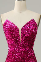Load image into Gallery viewer, Hot Pink Strapless Sequin Formal Dress with Slit