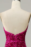 Load image into Gallery viewer, Hot Pink Strapless Sequin Formal Dress with Slit