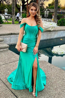 Load image into Gallery viewer, Orange Corset Off the Shoulder Long Formal Dress with Slit