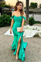 Load image into Gallery viewer, Orange Corset Off the Shoulder Long Formal Dress with Slit