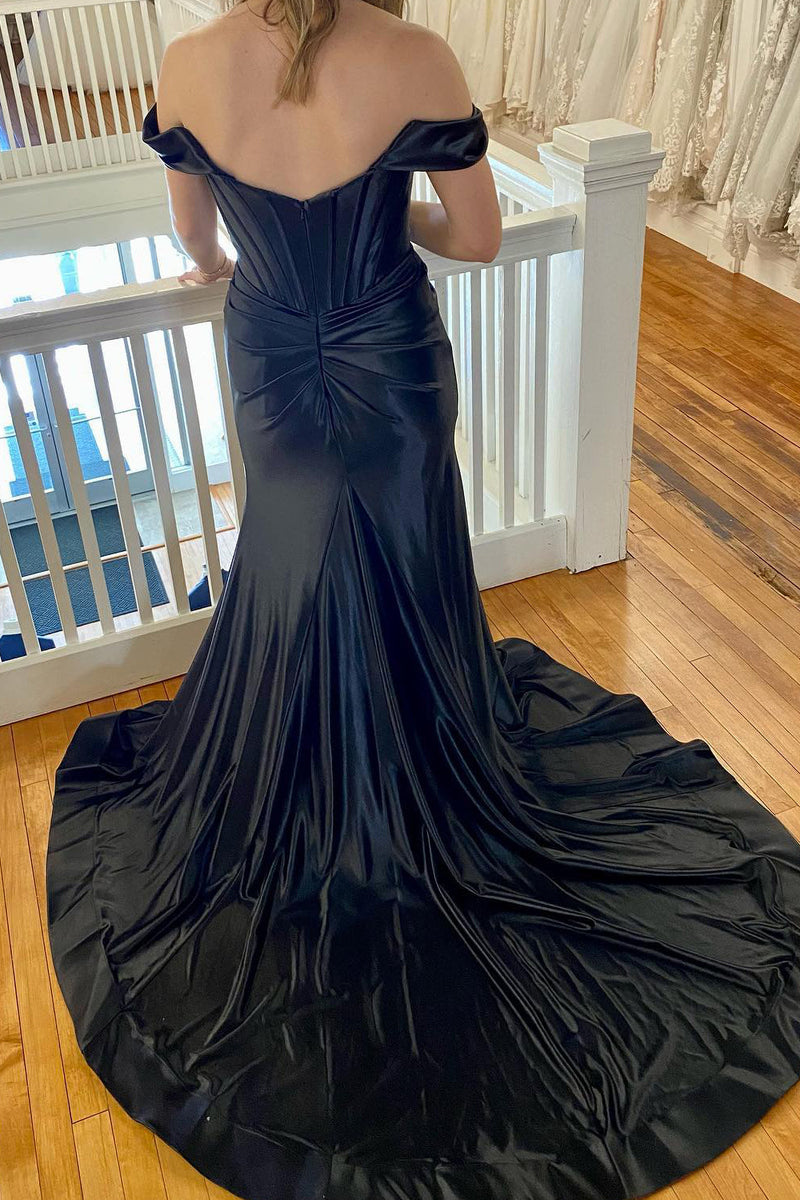 Load image into Gallery viewer, Orange Corset Off the Shoulder Long Formal Dress with Slit