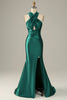 Load image into Gallery viewer, Dark Green Halter Convertible Lace Up Mermaid Formal Bridesmaid Dress With Slit