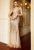 Load image into Gallery viewer, Luxurious Mermaid Deep V Neck Golden Long Formal Dress with Slit