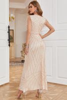 Load image into Gallery viewer, Sheath V Neck Light Khaki Formal Dress with Beading