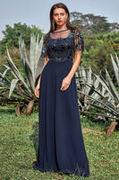 Load image into Gallery viewer, Navy Appliques Sequin Mother of Bride Dress