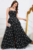 Load image into Gallery viewer, Tulle A-Line Spaghetti Straps Black Long Formal Dress with Stars