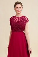 Load image into Gallery viewer, Burgundy A-Line Chiffon Mother of the Bride Dress with Lace