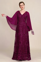 Load image into Gallery viewer, Burgundy Batwing Sleeves Beaded Mother of the Bride Dress