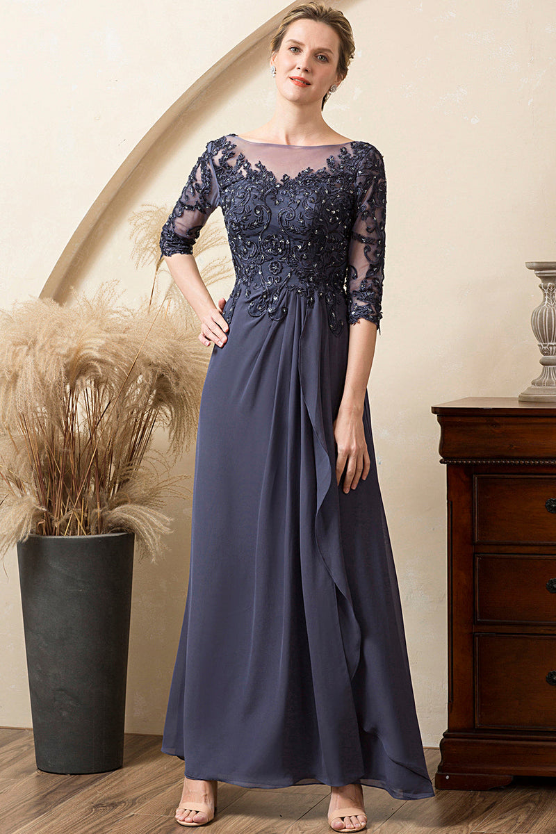 Load image into Gallery viewer, Grey Blue Sparkly Beaded Chiffon Mother of the Bride Dress