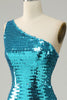 Load image into Gallery viewer, Sparkly Blue Sequins One Shoulder Long Formal Dress with Slit