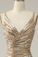 Load image into Gallery viewer, Sparkly Golden Backless Beaded Long Formal Dress with Slit