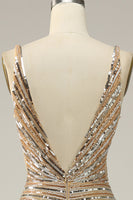 Load image into Gallery viewer, Sparkly Golden Backless Beaded Long Formal Dress with Slit
