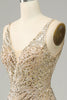 Load image into Gallery viewer, Golden Backless Sequin Formal Dress