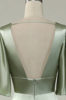 Load image into Gallery viewer, Satin Deep V-Neck Light Green Long Formal Dress with Button