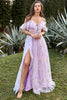 Load image into Gallery viewer, A-Line V-Neck Spaghetti Straps Embroidery Lavender Long Formal Dress with Slit