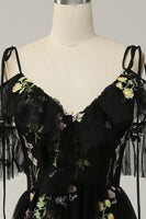 Load image into Gallery viewer, A-Line V-Neck Spaghetti Straps Embroidery Lavender Long Formal Dress with Slit