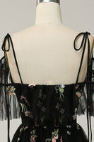 Load image into Gallery viewer, A-Line V-Neck Spaghetti Straps Embroidery Black Long Formal Dress with Slit