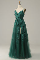 Load image into Gallery viewer, Dark Green A Line Tulle Formal Dress with Slit