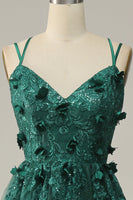 Load image into Gallery viewer, Dark Green A Line Tulle Formal Dress with Slit