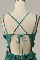 Load image into Gallery viewer, Dark Green A Line Tulle Formal Dress with Slit