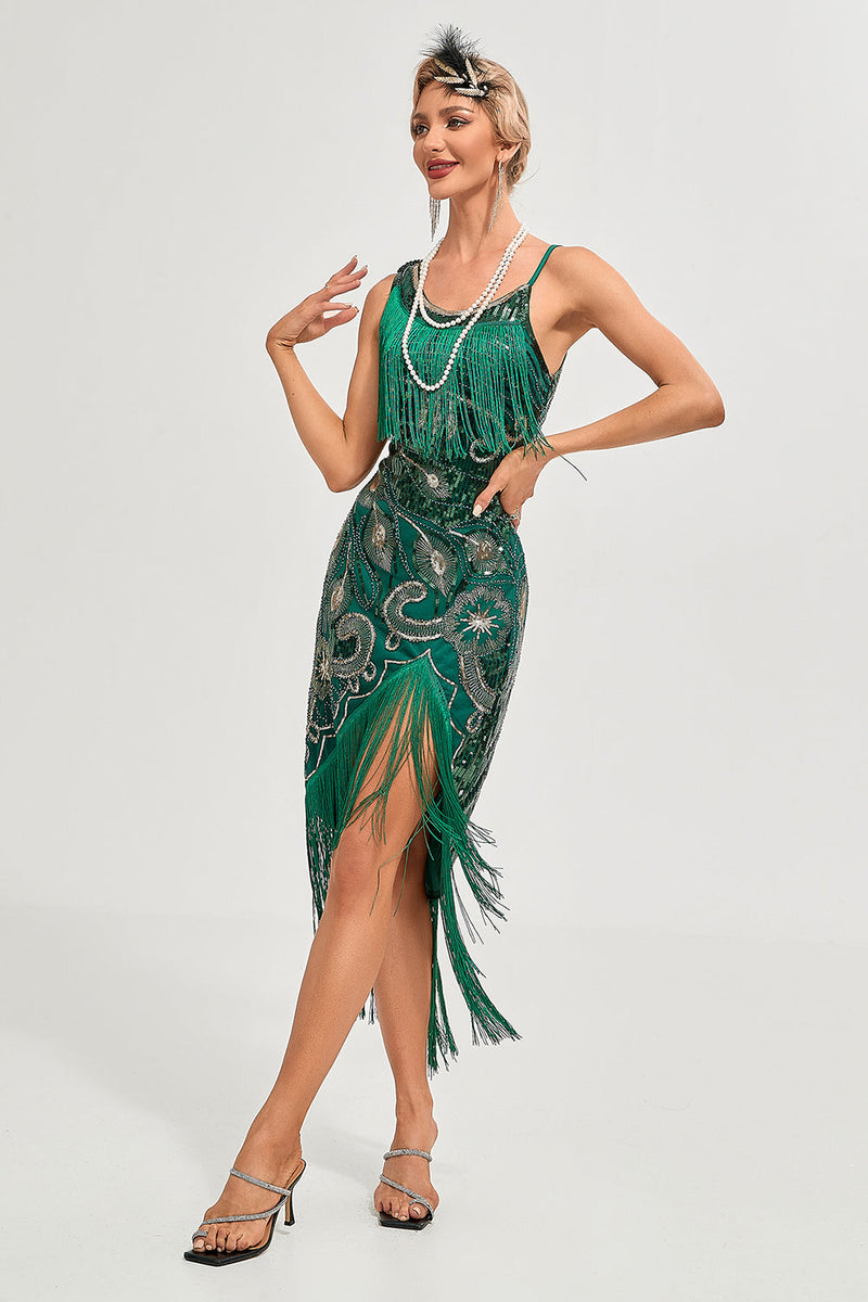 Load image into Gallery viewer, Black Spaghetti Straps Gatsby Fringed Flapper Dress