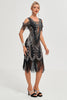 Load image into Gallery viewer, Black Cold Shoulder Sequins Fringes 1920s Gatsby Dress