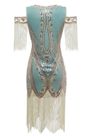 Load image into Gallery viewer, Green Sheath Off the Shoulder Sequins 1920s Dress With Tassels