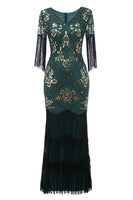 Load image into Gallery viewer, V Neck Black Long 1920s Flapper Dress with Sequins and Fringes