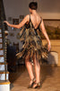 Load image into Gallery viewer, Spaghetti Straps Black Golden 1920s Dress with Fringes