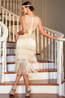 Load image into Gallery viewer, Fringed Champagne Roaring 20s Great Gatsby Dress for Party